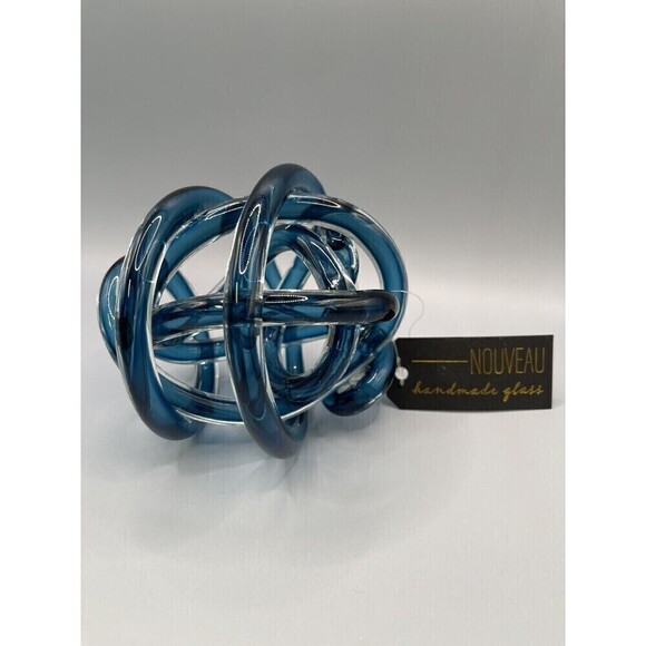 Blue Glass Interchangeable 5.5” Knot Orb Sphere Decor Nouveau Handmade - Picture 2 of 8